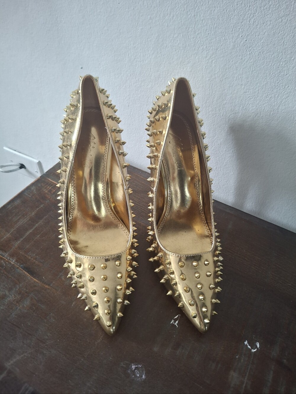 Gold Studded Pointed-Toe High Heels - Picture 2 of 5